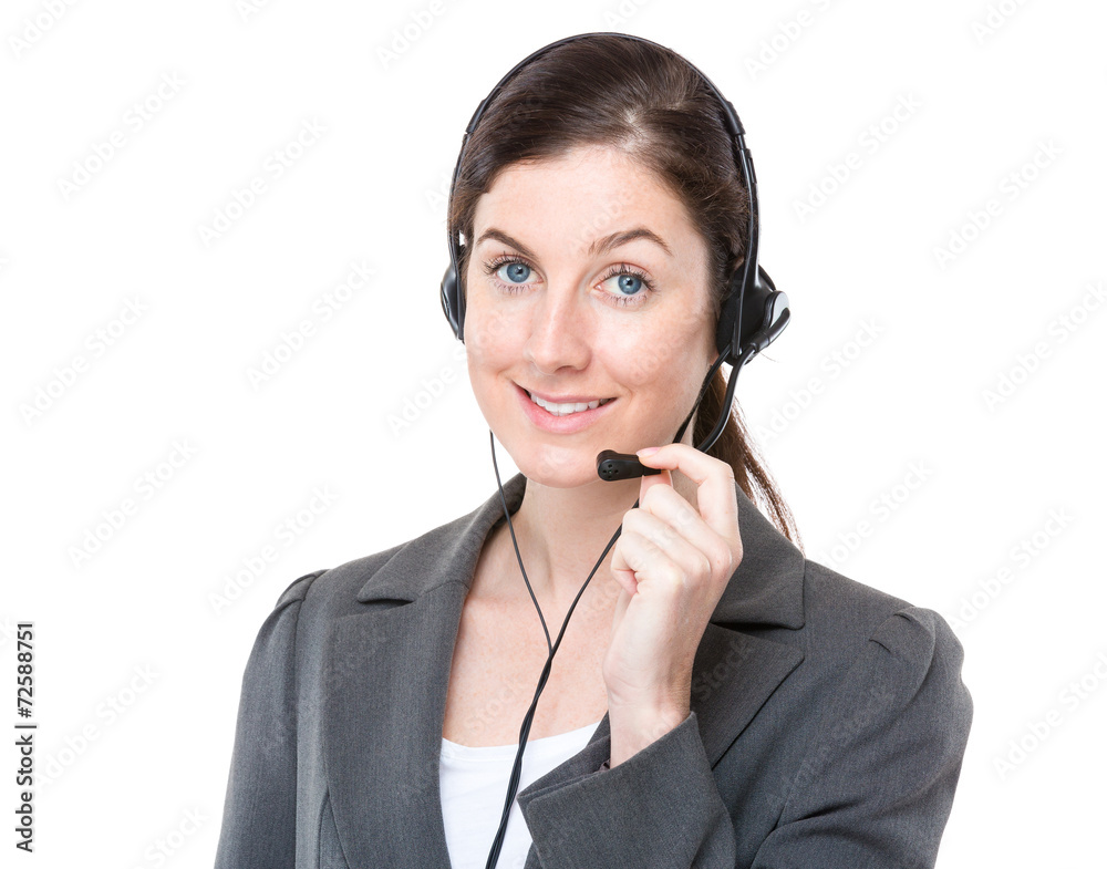 Customer services operator hold with microphone Customer services operator hold with microphone