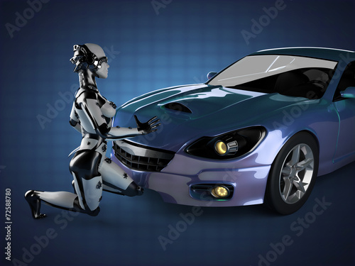 luxury brandless sport car and woman robot © videodoctor