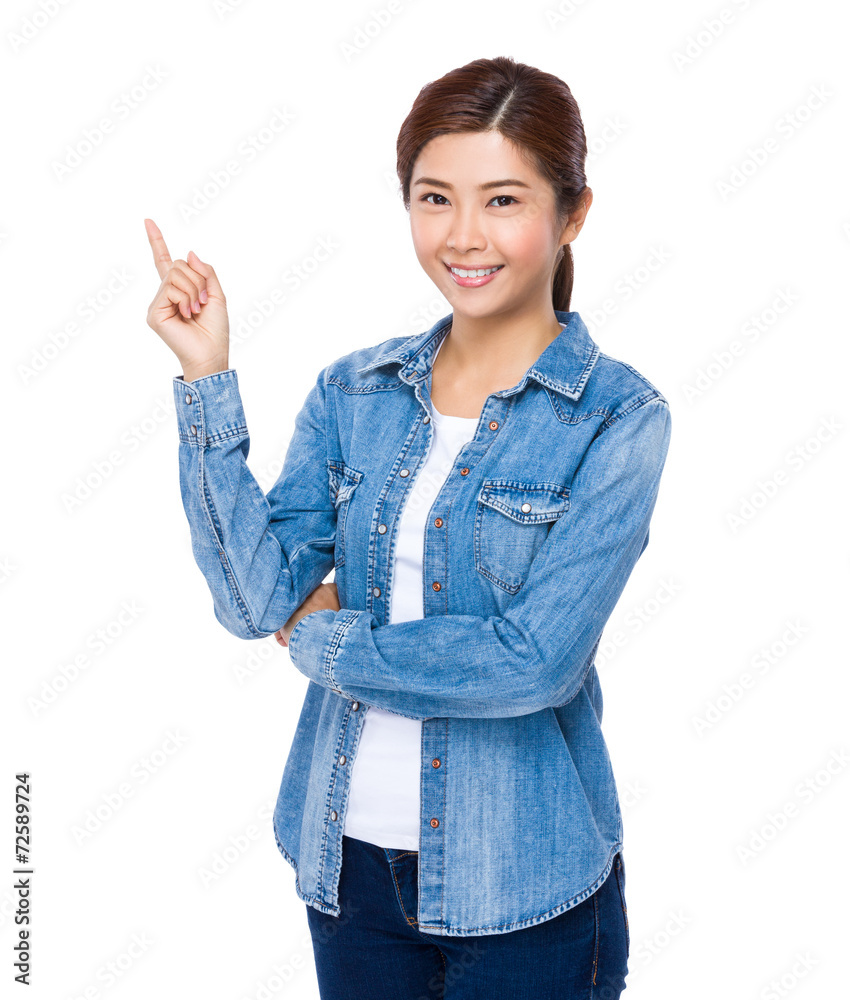 Woman with finger point up Woman with finger point up