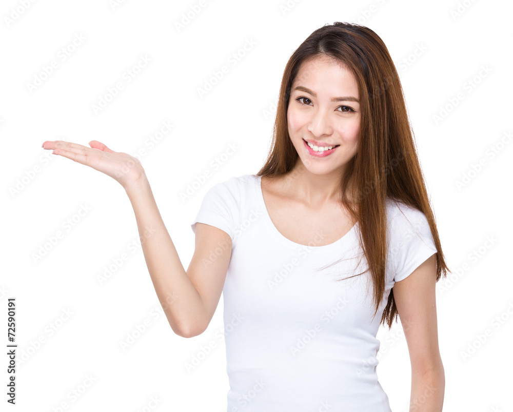 Woman with hand show with blank sign Woman with hand show with blank sign