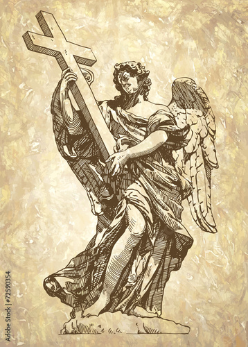 sketch digital drawing marble statue of angel