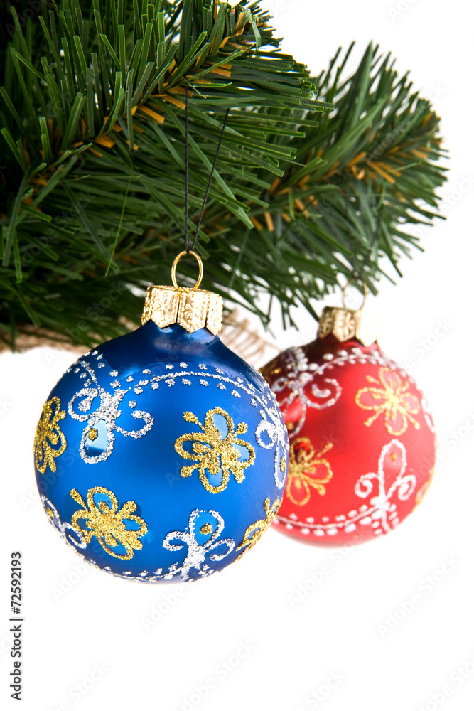 branch of fir-tree with dekaraciyami to Christmas