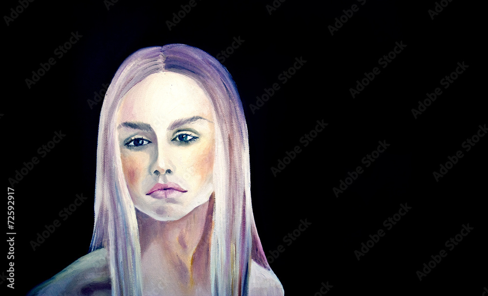 Portrait of beautiful woman, oil on canvas painting