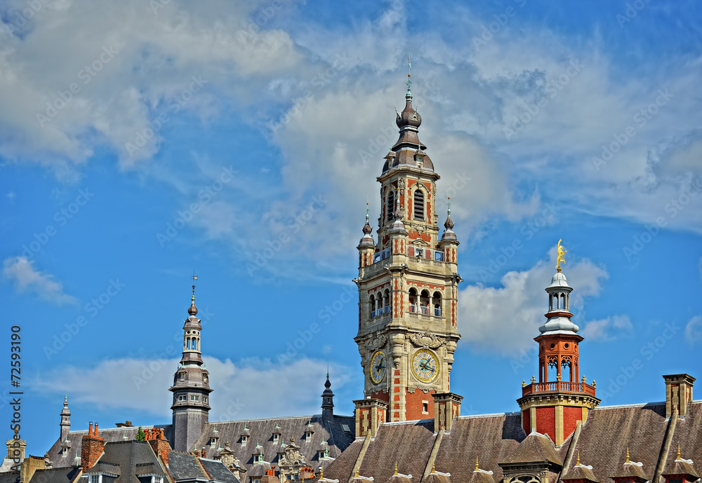 Clock tower of Chamber of Commerce of city Lille