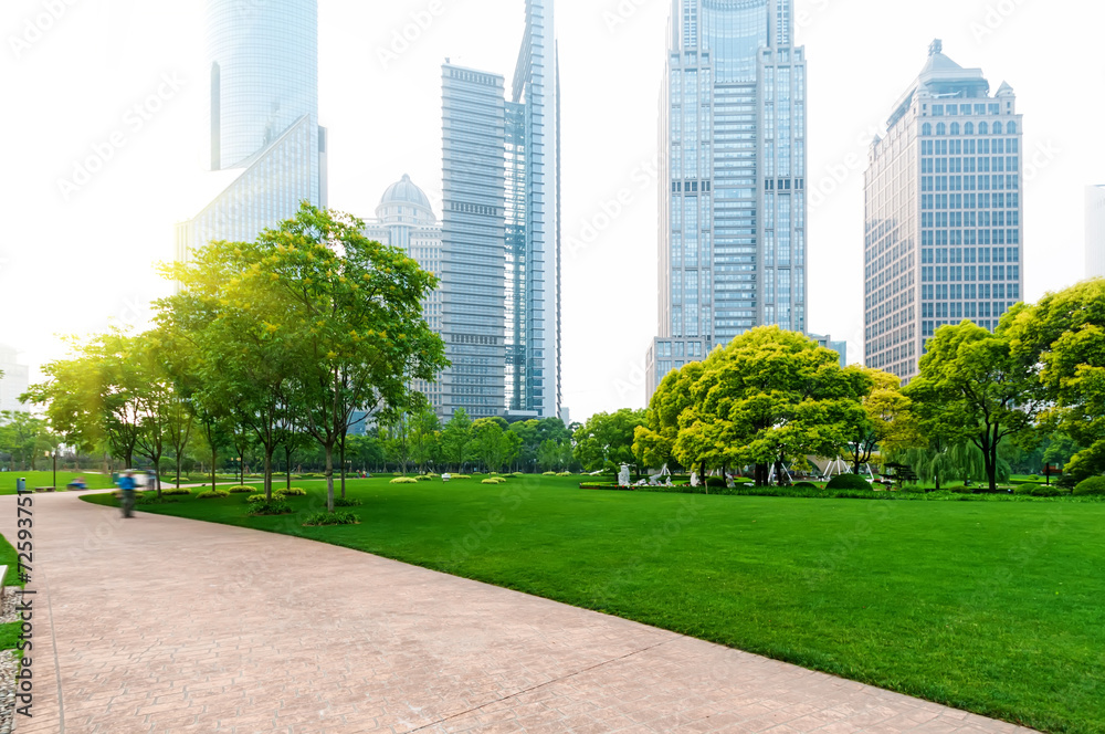 Shanghai, China, modern skyscrapers and green environment