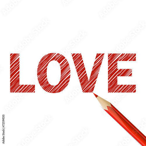 Love word drawn with red pencil