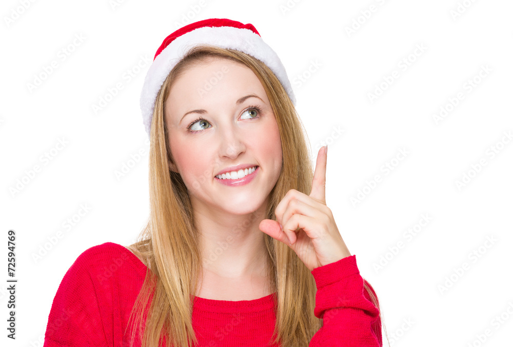 Woman with christmas hat and think of idea Woman with christmas hat and think of idea