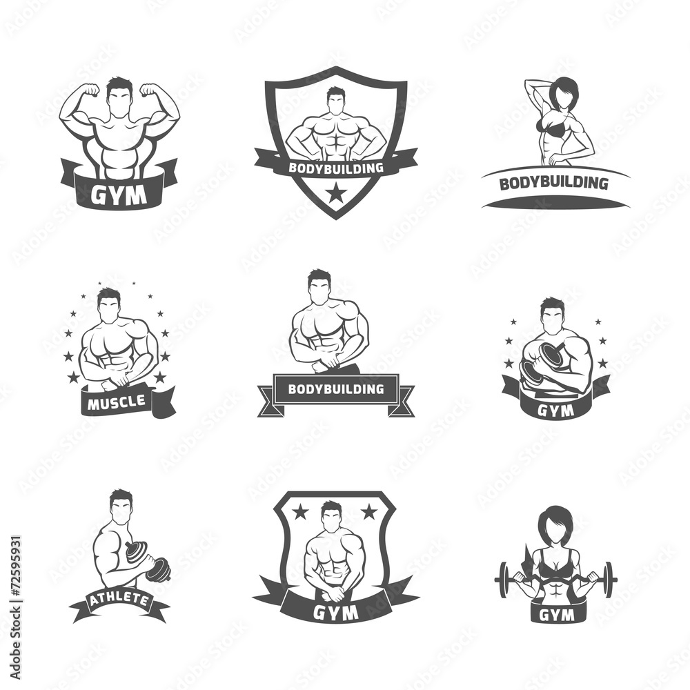 Bodybuilding fitness gym label black