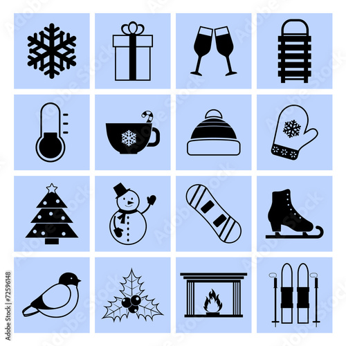 Winter icons set black and white