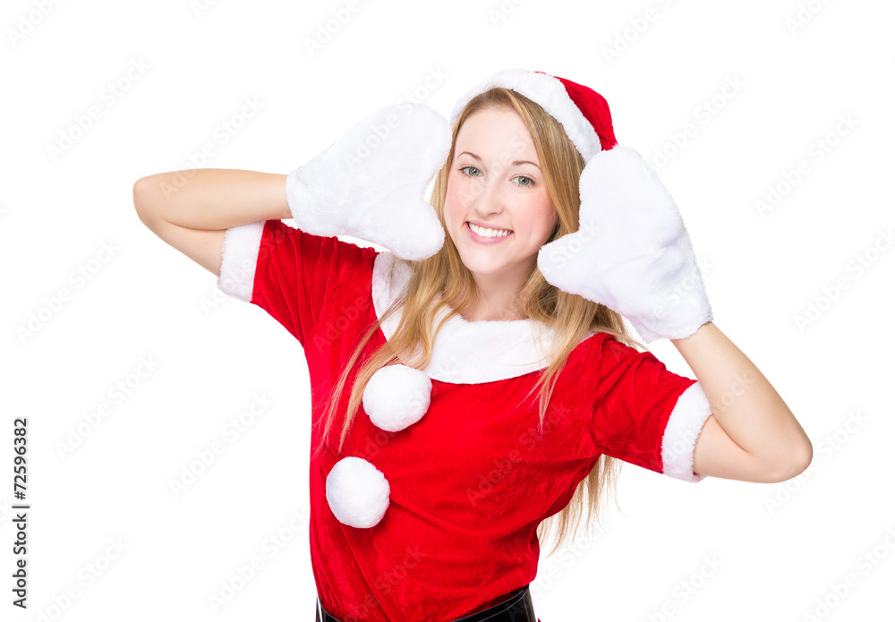 Christmas party girl with hand on face Christmas party girl with hand on face