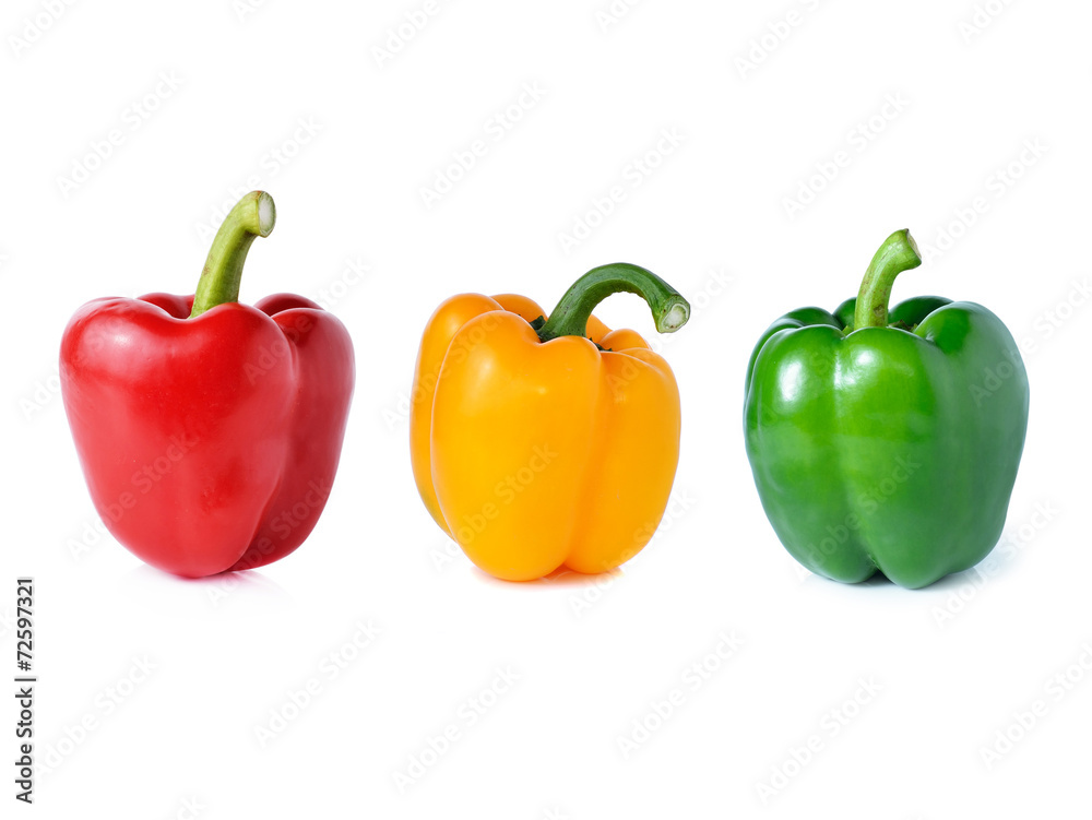 red green yellow pepper on white background red green yellow pepper on white background