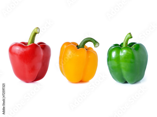 red green yellow pepper on white background