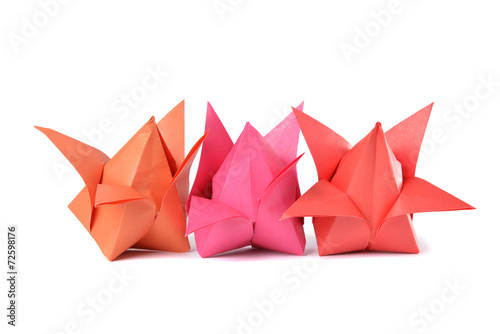 Origami tulip over white