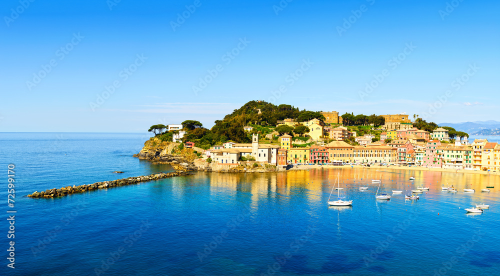 Sestri Levante, silence bay sea and beach view. Liguria, Italy