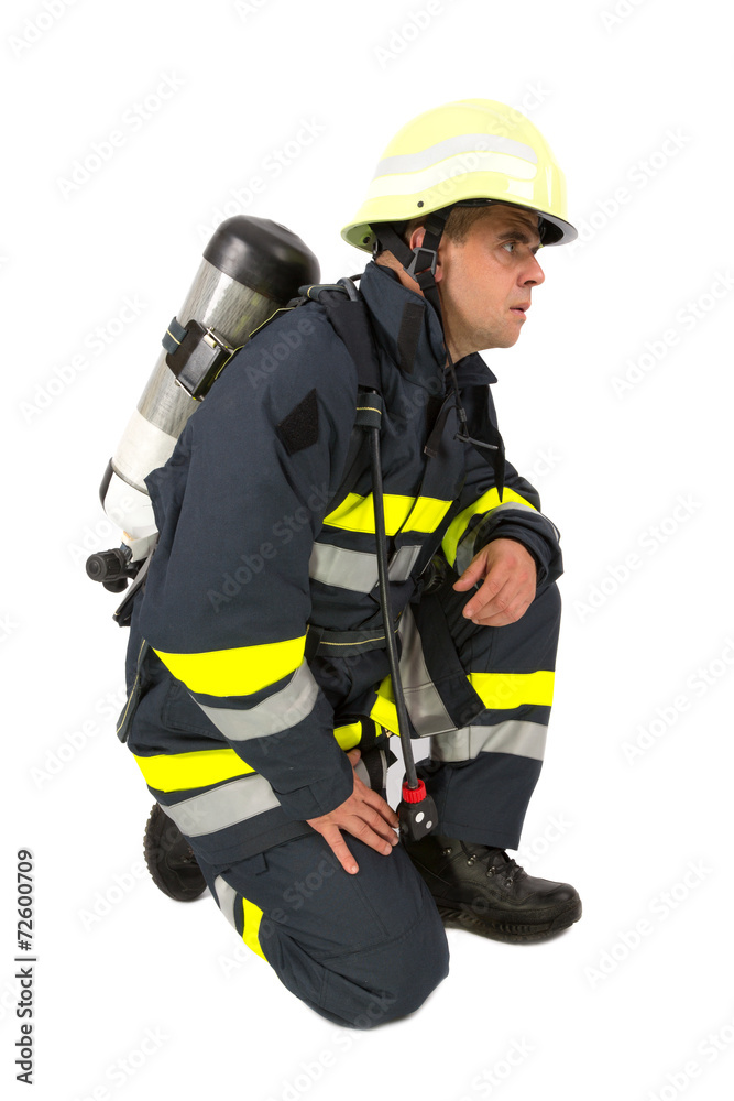 Fireman in uniform isolated in white Fireman in uniform isolated in white