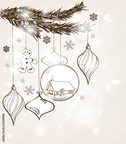 Hand drawn christmas postcard