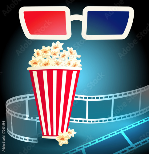 3d glasses with popcorn and film strip