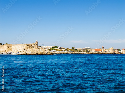 View from the sea to the fortress of Rhodes.