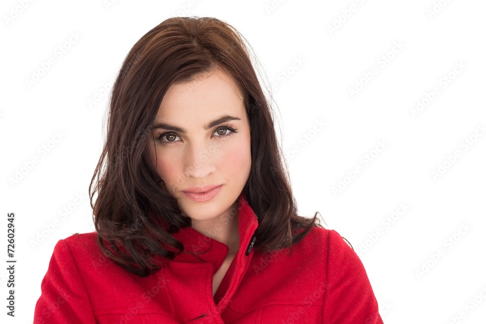 Portrait of a beautiful brunette in red coat Portrait of a beautiful brunette in red coat