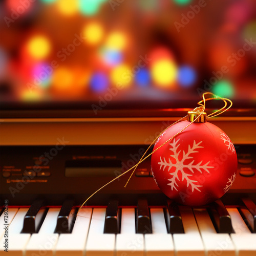 Christmas ball on piano keys