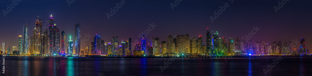 Panorama skyscrapers in Dubai Marina. UAE