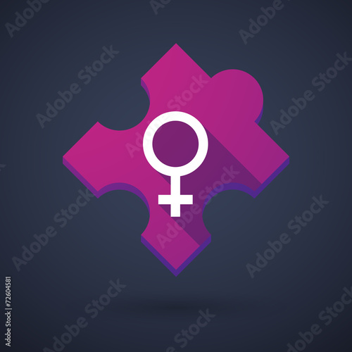 Puzzle piece icon with a female sign