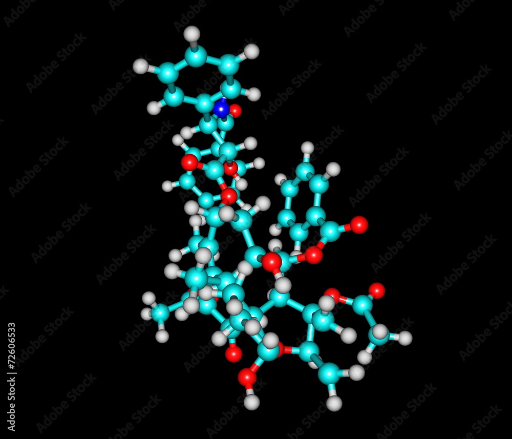 Paclitaxel molecule isolated on black Paclitaxel molecule isolated on black