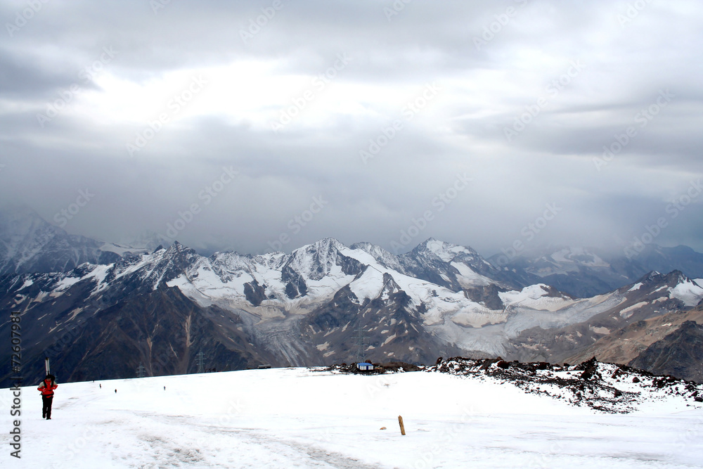 Ice slope of Mount Elbrus against the Big Caucasian spine