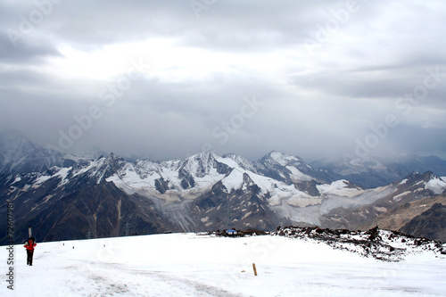 Ice slope of Mount Elbrus against the Big Caucasian spine