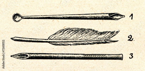 Obraz na płótnie Roman bronze pen(1), quill pen (2), reed pen (3) w salonie