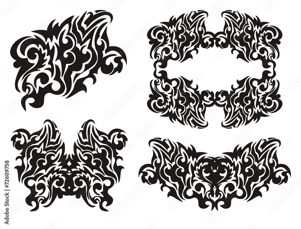 Tribal decorative eagle, frame, butterfly and other elements Tribal decorative eagle, frame, butterfly and other elements