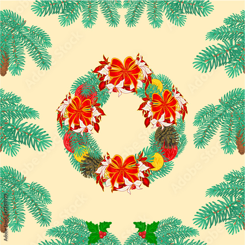 Seamless texture christmas wreath vector