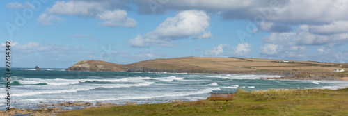 Cornwall coast panorama Constantine Bay England UK