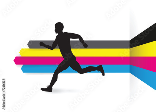 cmyk line arrow background with a running man