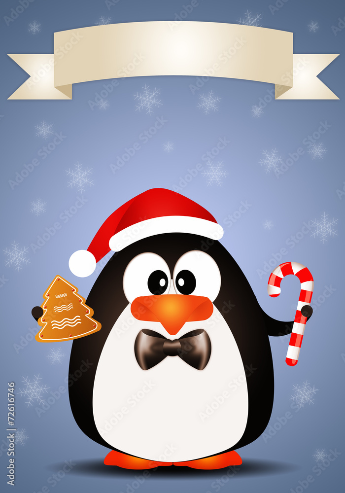 Penguin with candy cane and biscuit Penguin with candy cane and biscuit