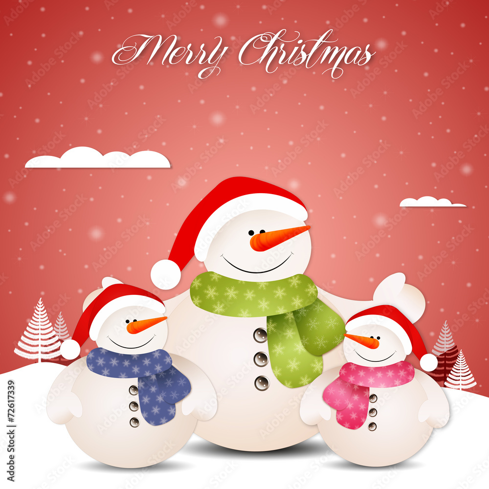 Funny family of snowman at Christmas Funny family of snowman at Christmas