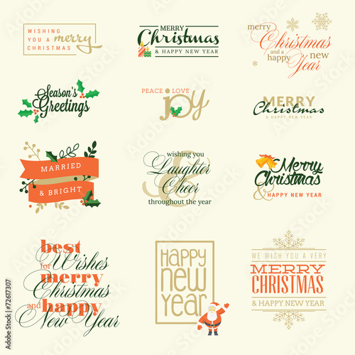 Set of elements for Christmas and New Year greeting cards