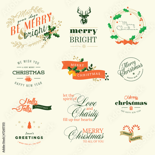 Vintage elements for Christmas and New Year greeting cards