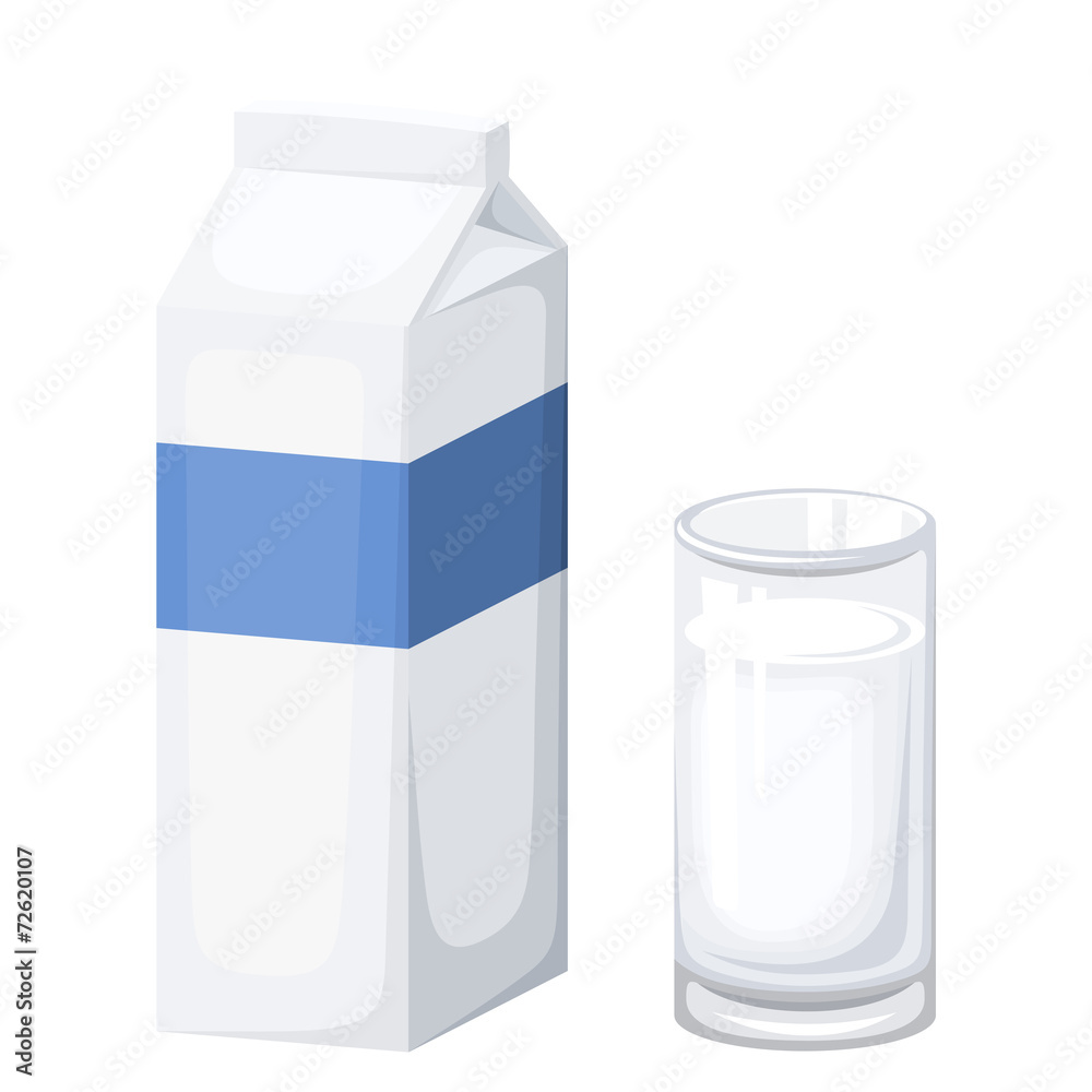 Milk package and glass of milk. Vector illustration. Milk package and glass of milk. Vector illustration.