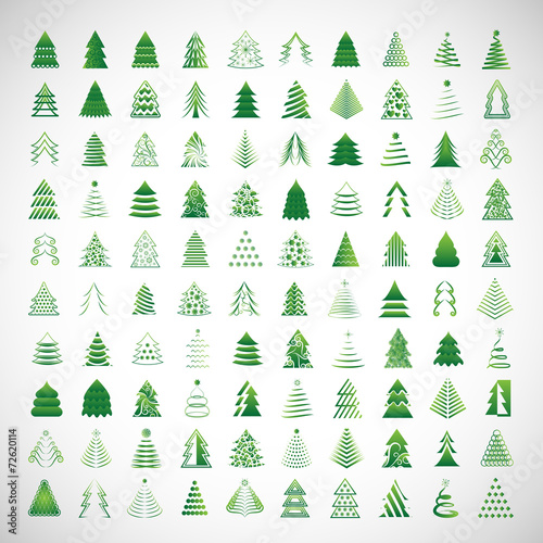 Christmas Tree Icons Set - Isolated On Gray Background