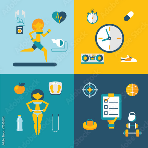 sport and heslthy lifestyle concept icons set modern trendy flat