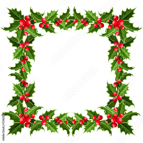Christmas frame with holly. Vector illustration. © naddya