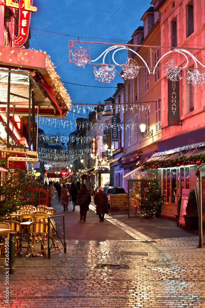 Shopping street with Christmas lights, Trouville, France