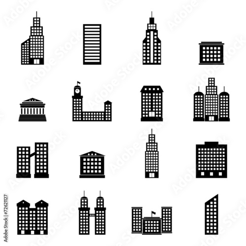 vector set of black buildings on white background