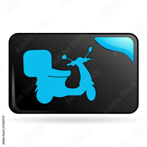 scooter de livraison sur bouton web rectangle bleu