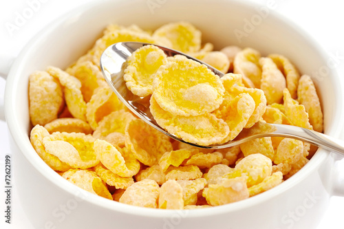 Cornflakes in a white bowl
