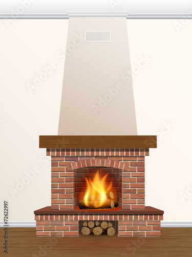 Fireplace with burning fire