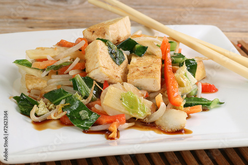 vegetarian tofu and fried mixed vegetables