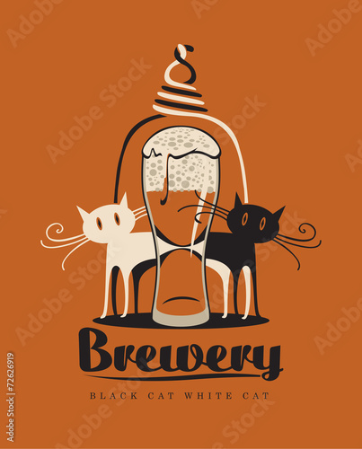 black cat and white cat with a glass of beer