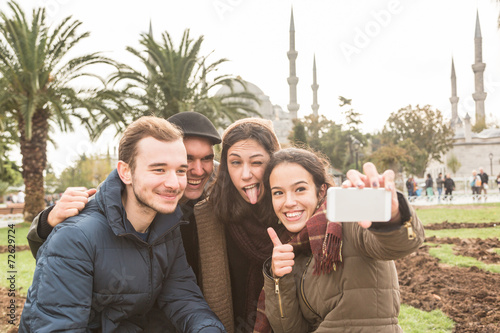 Photography Group of Turkish Friends taking Selfie in Istanbul
